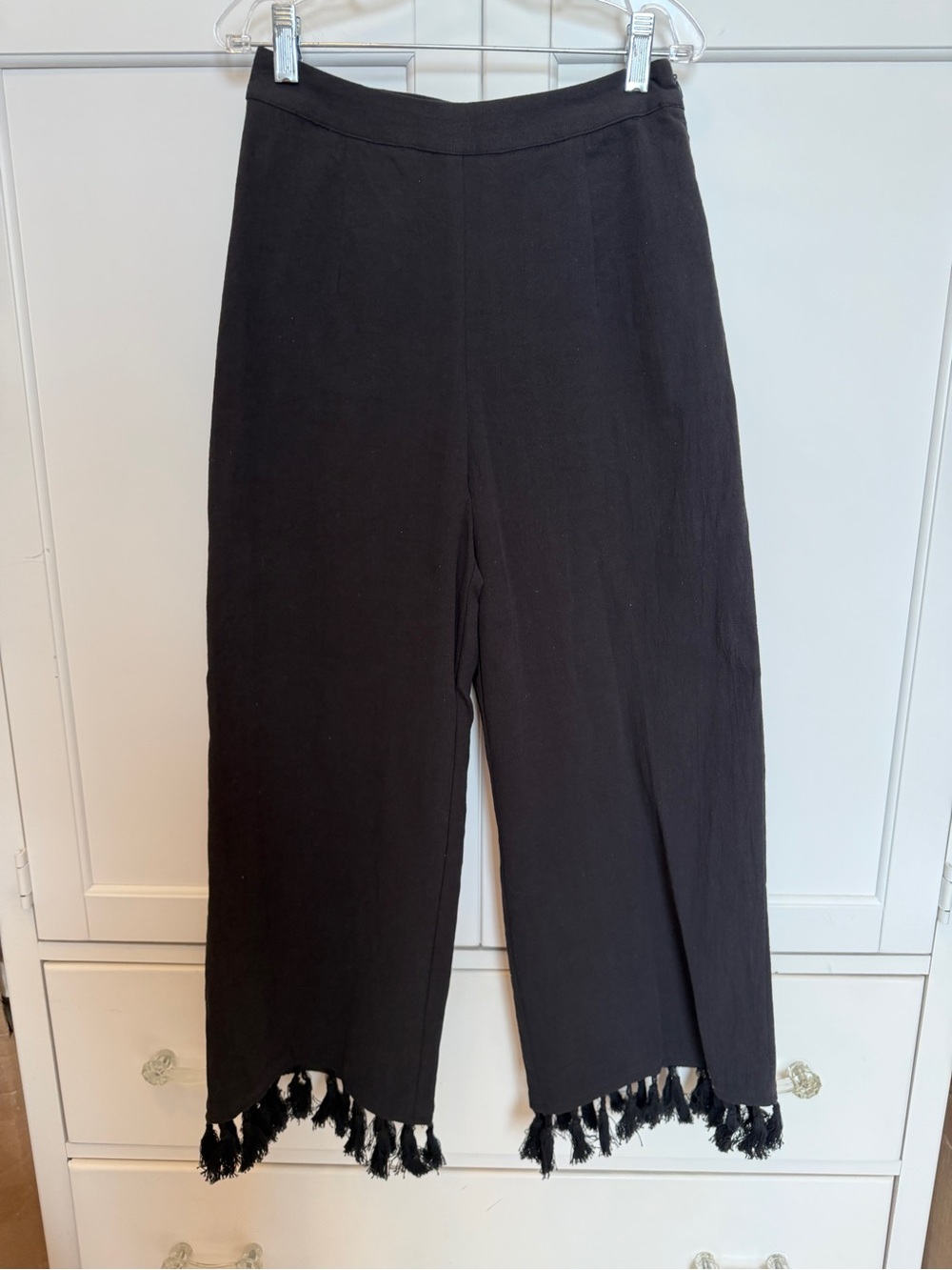 Sugarlips Black Wide Leg Fringe Hem Pants XS NWT